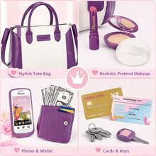 Little Girls Princess Pretend Play Purse Handbag Set, Fashion Role Play Toy Kit With Pretend Makeup, Wallet, Cell Phone, Keys, Fake Credit Cards, Cute Birthday Holiday Gift For Kids - Multicolor - View 3