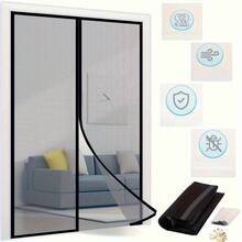 Black Magnetic Middle Split Door Curtain, Mosquito Screen Curtain, Home Self-Install Mosquito Net, No Drilling Required, Easy Installation, Summer Use - Magnetic Door Curtain - View 1