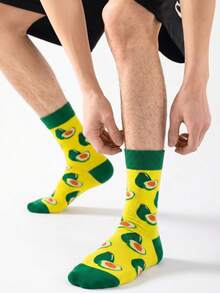 1/5/10 Pairs Men's Mid-Calf Socks, Funny Green Avocado Cartoon Unisex Sports Style Long Socks, Crazy Happy Socks - Multicolor - View 13