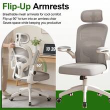Ergonomic Office Chair & Height Adjustable Desk Chair Set, Swivel Mesh Desk Chair With Foldable Armrest, Adjustable Headrest & Lumbar Support For Home Office - Grey - View 7