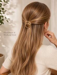2pcs Vintage Geometric Metal Hair Clips, Round Side Hair Clips, Elegant Minimalist Daily Wear Hair Accessories For Women - Multicolor - View 3