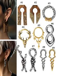 1PC Stainless Steel Magnetic Hoop Dangle Ear Weight Gauge Piercing Wood Ear Weights Hangers Expanders Stretched Gauges Piercing - As Shown - View 10