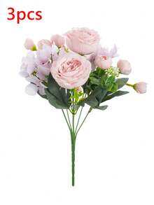 1/3/100pcs Pink Artificial Hydrangea, Peony, Silk Rose Flower Bouquet, Suitable For Home Decor, Wedding Bridal Bouquet, Valentine's Day, Birthday Gift, Graduation Ceremony And Other Occasions - Pink - View 8