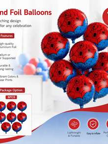 10pcs Red & Blue Mesh Round Aluminum Foil Party Balloons, Halloween Theme Decoration, Birthday, Wedding Party, Gathering Gift Balloons - Spider Sphere - View 4