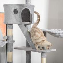 Katzenkratzbaum 240-260 cm Deckenhoch Kratzbaum groß Kletterbaum Katze Kratzbaum für große Katzen mit Sisalseil Hellgrau On-Site - Hellgrau + Plüsch - Übersicht 6