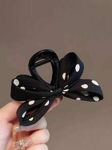 2Pcs/1pc Polka Dot Bow Hair Claw Clip Set, Black & Beige Large Bow Hair Clips, Elegant Hair Accessories For Women Daily Outfit - Multicolor - View 3