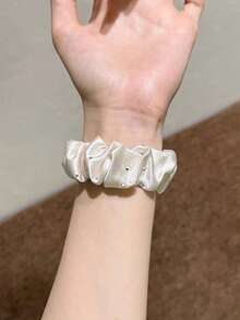 女款杏色法式溫柔水鑽髮圈錶帶，適用 38/40/41/42/44/45/46/49mm 小眾奢華替換錶帶，彈性髮圈錶帶兼容 Ultra/SE/11-10 系列，夏季智慧手錶配件，適合日常休閒、購物、約會、旅行 - 杏色 - 查看 8