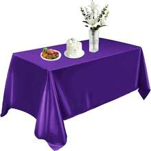 1pc Solid Purple Satin Rectangular Shiny Tablecloth, Smooth Fabric Tablecloth Washable, Shiny Surface Table Decor, Suitable For Restaurant, Party, Wedding, Banquet, Purple Black White - Purple - View 1