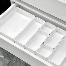 1/4/6/8/9/11pcs Customizable Drawer Organizer Dividers, Multi-Size White Compartment Storage Trays, Stackable Drawer Storage Boxes For Vanity Cosmetics, Desk Stationery, Kitchen Utensils - White - View 7