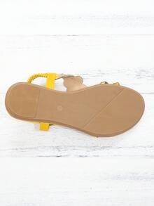 女款水鑽平底涼鞋 波西米亞風彈性綁帶露趾夏季度假沙灘鞋 - 黃色 - 查看 8