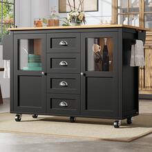 Kitchen Island With Shelves - Black/White - 黑色 - 查看 1