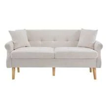 Grey 2 Seat Sofa - Modern Velvet Chenille Fabric Couch - Beige 2 Seat - View 9