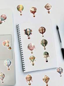 SCXXBSW 50pcs Vintage Hot-Air Balloon Stickers – Transparent PET Decorative Stickers For Tablets, Self-Adhesive, Suitable For Diaries, Accessories, Books And Other Irregularly Shaped Items. Perfect For Parties, Gifts, Rewards And Festive Presents. - A - View 7