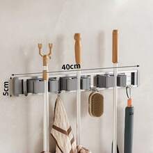 Adjustable Hook Space-Saving Mop Broom Holder, Wall-Mounted Storage Rack For Bathroom Kitchen Garden Garage, Tool Equipment Storage Solution With Shelf - Multicolor - View 16