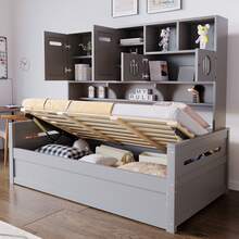 Sofa Bed Frame Made Of Wood 90 X 200 Cm – Multifunctional Storage Space, Hydraulic - Grey - View 1
