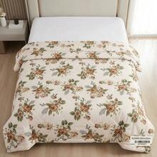 Cream Floral Print Microfiber Summer Quilt, Lightweight 100% Polyester Bedding Comforter For Bedroom And Guest Room - Size 220X200CM Options - Blue - View 4