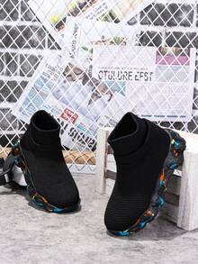 1 Pair Kids Colorful Sole High-Top Socks Shoes, Elastic Soft Bottom Outdoor Sports Shoes - Black - View 11