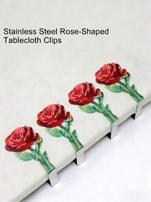 Zazumi 4pcs Stainless Steel Tablecloth Clips, Romantic Rose Pattern, Colorful Decorative Tablecloth Fixing Clips, Windproof Anti-Slip Tablecloth Fixing Clips, Waterproof Wear-Resistant Rounded Edge Table Clips (5 Colors) - View 7