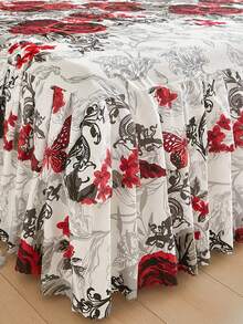 3pcs (1 Bed Skirt, 2 Pillowcases) Floral, Botanical, Striped, Plaid Pattern Printed Ruffle Bed Skirt Full Coverage Dust Cover With Skirt Hem And Pillowcases, Soft And Breathable Bedding Set With Ruffle Skirt Hem And Elastic Band, Bohemian Style Soft Skin-Friendly Bedding Set Suitable For Bedroom Use, 3-Piece Set Pleated Bed Skirt With 2 Pillowcases Bedding Set, Can Be Used For Sleeping Naked, Skin-Friendly, Sweat-Absorbent, Moisture-Proof - Peony In Bloom - View 7