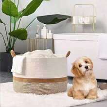 Bohemian Style Dual-Color Cotton Rope Storage Basket With Tassels And Rope Handles, Soft Woven Decorative Laundry Basket, Large Capacity Storage Basket For Blankets, Toys, Clothes, Plants, Housewarming Gift, Baby Shower Gift - Brown - View 9