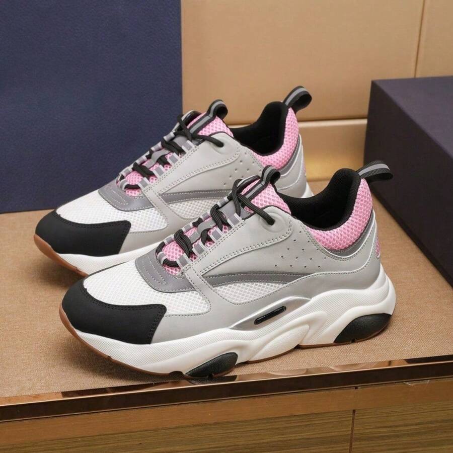 New CD Sneakers, Dad Shoes For Couples, Retro-Style Platform Sneakers, Breathable And Versatile - 灰粉 - 查看 1
