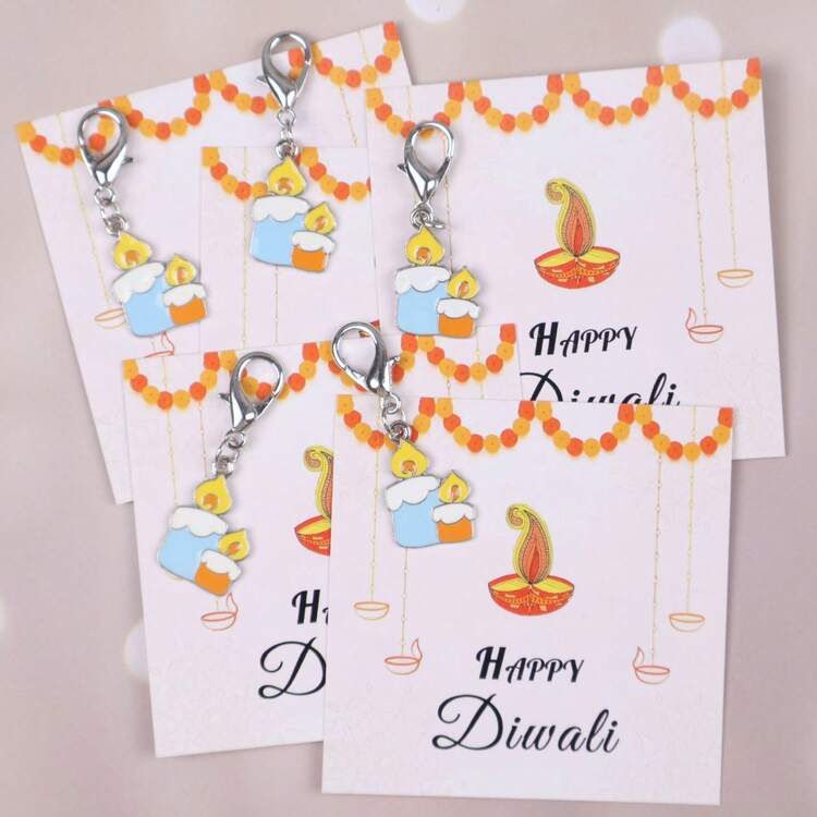3/1 Diwali Gift Set, Including Candle Keychain And Hug Card "Happy Diwali", Perfect For Family Gatherings And Festive Keepsakes - Multicolor - View 8
