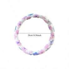 1pc Women's Short Plush Steering Wheel Cover, Warm Jacquard Floral Fuzzy Steering Wheel Cover - Multicolor - View 3
