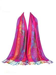 1pc Colorful Gradual Change Cashew Nut Long Tassel Shawl And Wraps Soft Lightweight Accessories Women Evening Dresses Party Travel Office Wedding Gift - Pink - View 17