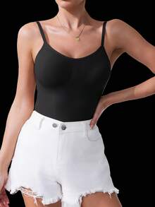 2Pcs High Waist Tummy Control Thong Bodysuit Figure - 黑 - 查看 3