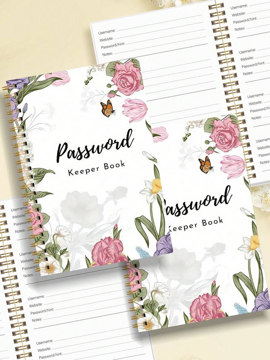 BUBU 1 Password Book English Address Book Phone Book Multi-Function Notebook Hardbound Business Office Notebook With Wrist Strap, 8.5 * 5.5 Inch Password Storage Device, For Internet Login, Website, User Name, Password,Back To School Supplies