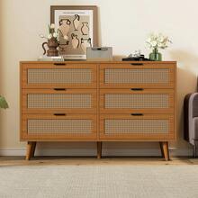 Sideboard With 6 Drawers – Wood Finish, Industrial Style - Walnut - View 9