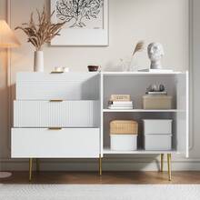 White Sideboard With Doors And Drawers, Internal Shelves - Modern Storage - 白色 - 查看 7