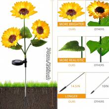 2-PACK (3-Sunflower) Solar Outdoor Lights, Sunflower Garden Lights For Yard, Lawn, Home, Patio And Porch, Realistic Night-Glowing Decor,  Outdoor Lighting, Garden Lighting | Decorative Solar Garden Lights IP65 Splash-Proof - 太陽能向日葵 - 查看 8
