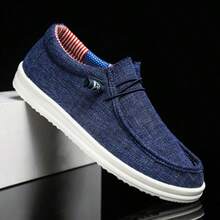 Plus Size Men's Solid Color Retro Breathable Loafers, Comfortable Non-Slip Casual Durable Walking Shoes, Middle-Aged Men Shoes - 666 Blue - View 2