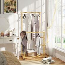 Rolling Clothes Rack, Wardrobe With Hanging Rail, Shoe Rack, Made Of Bamboo, 80 X 40 X 160 Cm, Natural - 自然色 - 查看 7