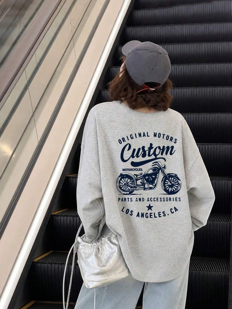Women's Casual English Text Printed Thin Long Sleeve T-Shirt, & Versatile For Autumn/Winter Spring - Light Gray - View 1