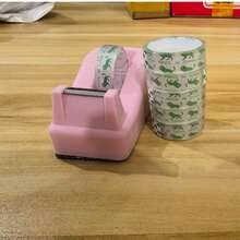 1 Set 7pcs Pink Tape Dispenser (1 Cutter + 6 Rolls Of Clear Tape), Used For Office, Home, School Clear Gift Wrapping Tape - A - View 12