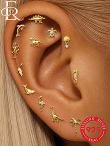 EleRunis 1pc 925 Sterling Silver Exquisite Ocean Animal Flat Back Labret Stud, Shell Cartilage/Ear Lobe/Helix Piercing Jewelry, Punk Style Delicate Jewelry, Suitable For Daily Wear And Party - Gold - View 12