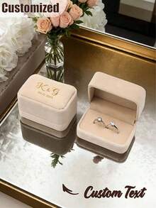 客製化婚戒盒 訂婚戒指盒 求婚戒指盒 現代戒指盒 週年禮物 附客製化展示架與天鵝絨內襯 可收納 2 枚戒指 適用婚禮、訂婚與求婚場合存放珠寶 - 彩色 - 查看 5