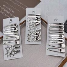 8/24pcs Metal Side Bangs Hair Clips, Fashion Hair Accessories, Silver Bangs Clips Set, Hair Claws, Hair Pins, Hair Clips - Multicolor - View 1