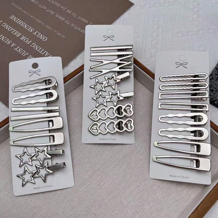 8/24pcs Metal Side Bangs Hair Clips, Fashion Hair Accessories, Silver Bangs Clips Set, Hair Claws, Hair Pins, Hair Clips - Multicolor - View 1