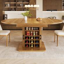 Extendable Dining Table With Storage, Multifunctional Table With Removable Shelves, Space-Saving Kitchen Table For Small Rooms And Dining Areas, MDF Top, Dark Brown - 深棕色 - 查看 4