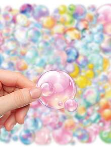 50PCS,Coloured Bubbles Mobile Phone Stickers,PET Material,Creative And Aesthetic Design Transparent Sticker,Suitable For Mobile Phone Cases, Tablets, Laptops, Suitcases, Cars, Notebooks, Handwritten Diaries, Scrapbook Supplies - 50pcs - View 8