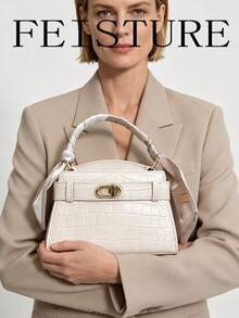 FEISTURE 1件女款金屬扣圍巾手提包，磁吸開合，附長肩帶 - 白色 - 查看 7