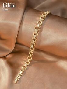 Hihho 1pc Full Rhinestone Tennis Chain / Round Hoop Chain / Star Thin Chain CZ 5 Styles Optional Commute & Date Dual-Use Bracelet - Gold - View 5