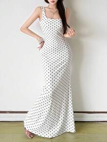 Top Dazzle Damen Ärmelloses Polka Dot Langes Cami Kleid, Elegante Träger und Rückenfreies Design für einen sexy Party Look - Weiss - Übersicht 4