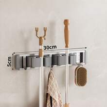 Adjustable Hook Space-Saving Mop Broom Holder, Wall-Mounted Storage Rack For Bathroom Kitchen Garden Garage, Tool Equipment Storage Solution With Shelf - Multicolor - View 15