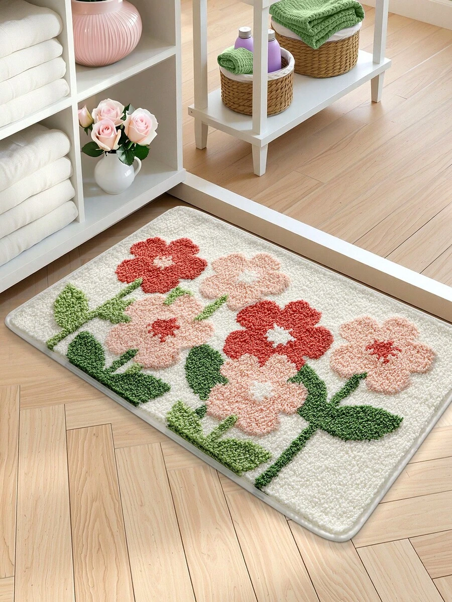 DAJIANG 1PC Bathroom Mats Rugs Flocking Fluffy Comfortable Underfoot Flower Shaped Bath Mat,TPR Backing Non-Slip Kitchen,Outdoor, Indoor, Runner Corridor, Bedroom, Living Room, Beside Throw Rugs Machine Washable Rugs Easy Cleanfor Bedroom Bathroom Decor