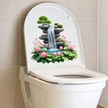 1PC Zen Water Flow Bonsai Toilet Lid Sticker, Lotus Decoration, Creative Toilet Sticker, Removable Toilet Lid Decal Paper, Decorative Sticker Decal For Wall And Door, Self-Adhesive Easy To Install - Multicolor - View 5