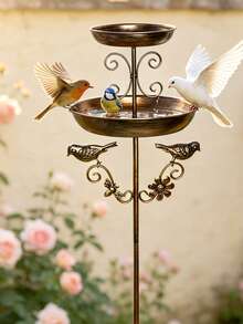 1pc Vintage Iron Double-Layer Bird Bath, Bird Feeder & Bathing Bowl, Balcony Garden Decor, Gift For Bird Lovers, Spring Courtyard Essential - Multicolor - View 10
